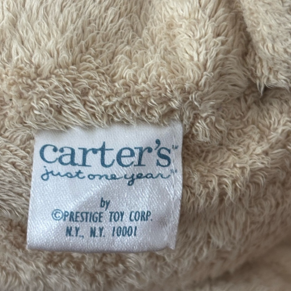 Vintage CARTERS Just One Year Plush Bear Green Bow Logo Prestige Toys Rattle - Picture 7 of 8